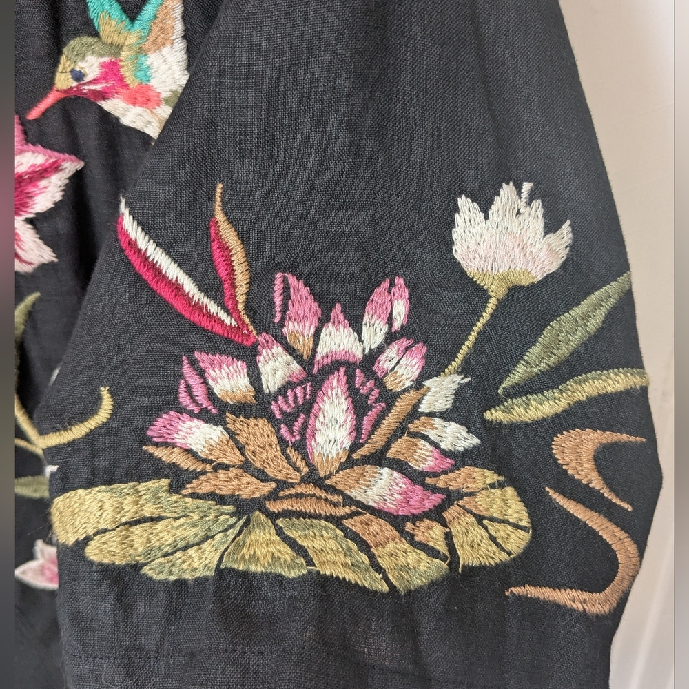 Johnny Was Maisie Easy V-Neck Linen Embroidered Tunic Top - Size M - Picture 5 of 9